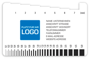 Karte Meßlehre Meßkamm Schichtmeßung Tiefenmeßung Druck mit Logo