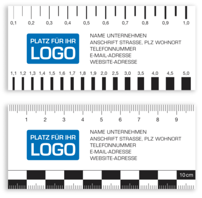 Rissbreitenlineal Druck Nullpunkt am Rand mit Logo Risslineal Risskarte