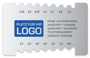 Nasstiefenmesser aus Metall mit Logo